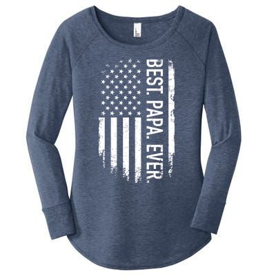 Best Papa Ever With Us American Flag For Father's Day Gift Women's Perfect Tri Tunic Long Sleeve Shirt