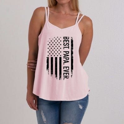 Best Papa Ever With Us American Flag For Father's Day Gift Women's Strappy Tank