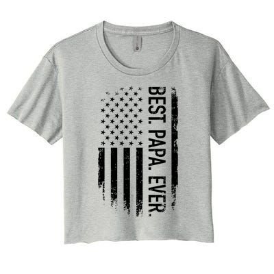 Best Papa Ever With Us American Flag For Father's Day Gift Women's Crop Top Tee