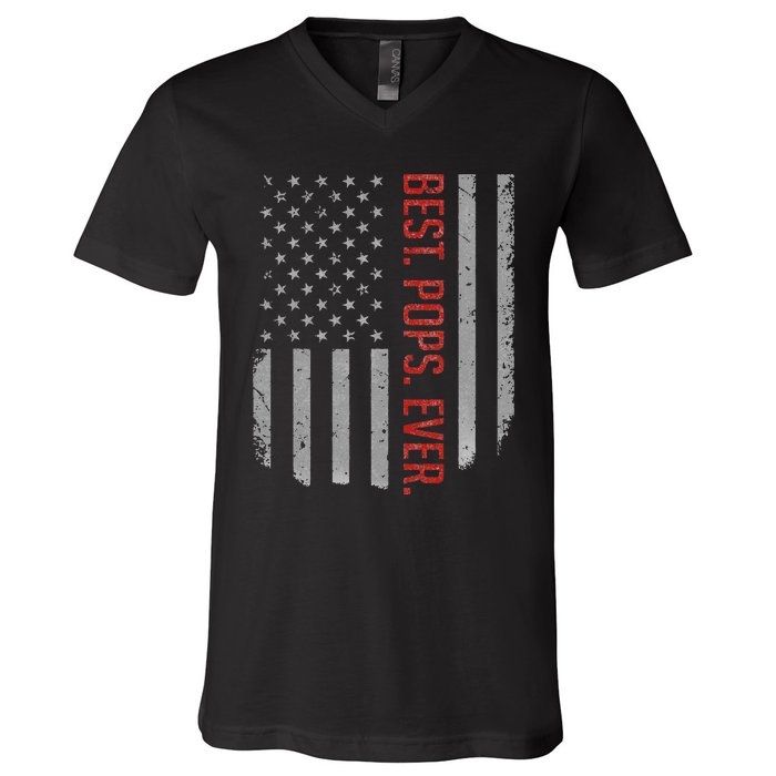 Best Pops Ever US American Flag Gifts For Father's Day V-Neck T-Shirt