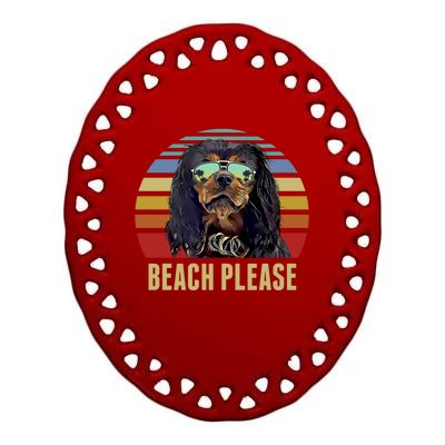 Beach Please English Toy Spaniel Dog Funny Summer Gift Ceramic Oval Ornament