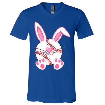 Baseball Player Easter Bunny Ears Easter Day Gift V-Neck T-Shirt
