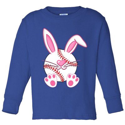 Baseball Player Easter Bunny Ears Easter Day Gift Toddler Long Sleeve Shirt