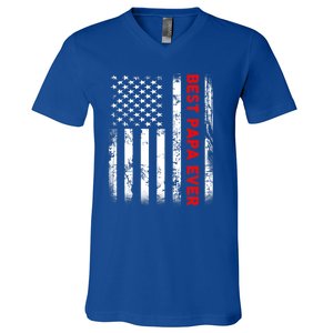 Best Papa Ever American Flag Funny Gift For Grandpa Fathers Day Gift V-Neck T-Shirt