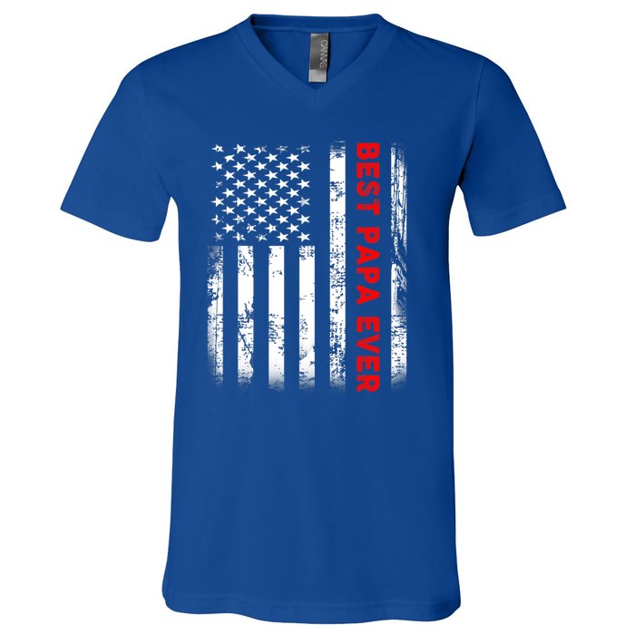 Best Papa Ever American Flag Funny Gift For Grandpa Fathers Day Gift V-Neck T-Shirt