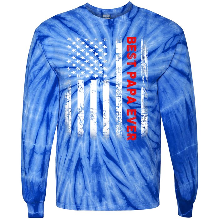 Best Papa Ever American Flag Funny Gift For Grandpa Fathers Day Gift Tie-Dye Long Sleeve Shirt