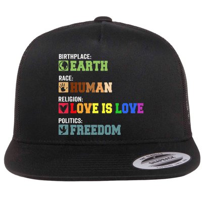 Birth Place Earth Race Human Politics Freedom Religion Love Flatbill Hat