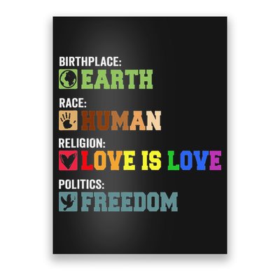 Birth Place Earth Race Human Politics Freedom Religion Love Poster