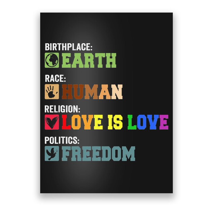 Birth Place Earth Race Human Politics Freedom Religion Love Poster