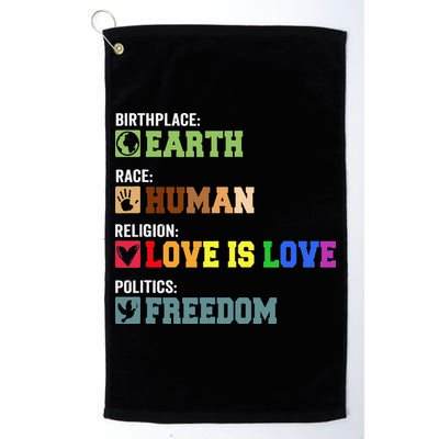 Birth Place Earth Race Human Politics Freedom Religion Love Golf Towel