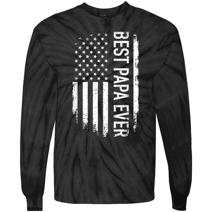 Best Papa Ever Us American Vintage Flag For Grandpa Fathers Day Tie-Dye Long Sleeve Shirt