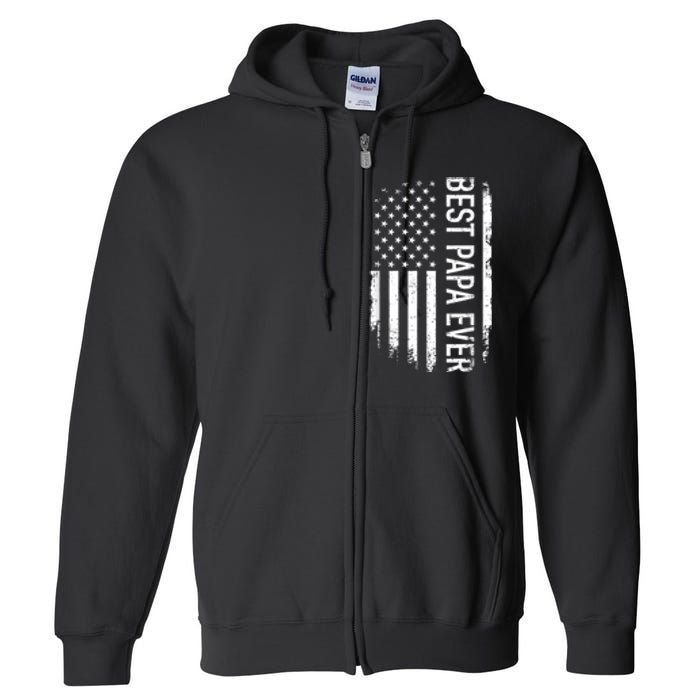 Best Papa Ever Us American Vintage Flag For Grandpa Fathers Day Full Zip Hoodie