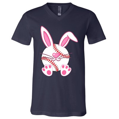 Baseball Player Easter Bunny Easter Day V-Neck T-Shirt