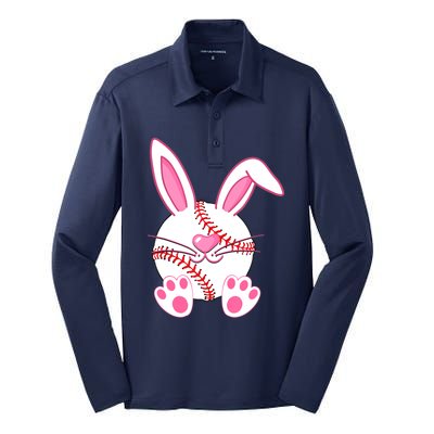 Baseball Player Easter Bunny Easter Day Silk Touch Performance Long Sleeve Polo