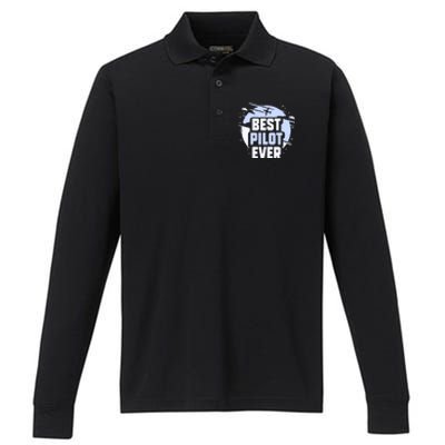 Best Pilot Ever Aircraft Private Small Airplane Gift Performance Long Sleeve Polo