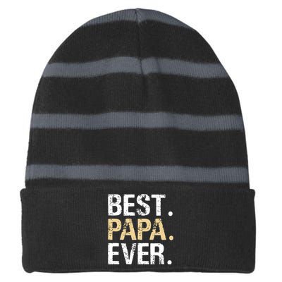 Best Papa Ever Graphic Great Fathers Day Grandparent Gifts Striped Beanie with Solid Band