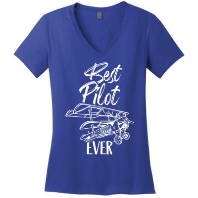 Best Pilot Ever Private Aircraft Small Airplane Gift Women's V-Neck T-Shirt