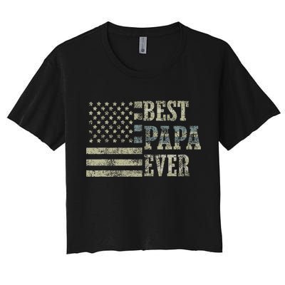 Best Papa Ever American Flag Usa Flag Crop Top