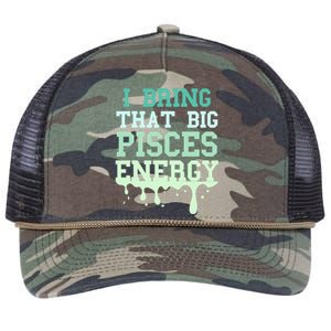 Big Pisces Energy Drip Zodiac Sign Birthday Season Retro Rope Trucker Hat Cap