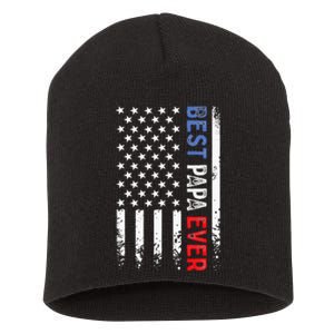 Best Papa Ever American Flag Fathers Day Birthday Daddy Pops Short Acrylic Beanie