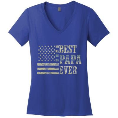 Best Papa Ever American Flag Usa Flag Women's V-Neck T-Shirt