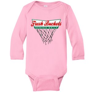 Basketball Player Fresh Buckets Served Daily Bball Baby Long Sleeve Bodysuit