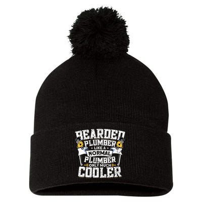 Beared Plumber Funny Plumbing Pipefitters Plumber Pom Pom 12in Knit Beanie