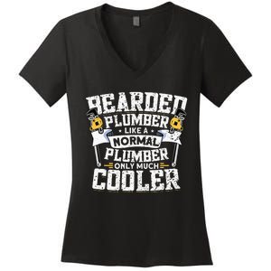 Beared Plumber Funny Plumbing Pipefitters Plumber Women's V-Neck T-Shirt