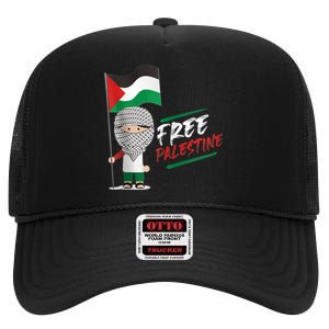 Back Print Free Palestine Flag Keffiyeh High Crown Mesh Back Trucker Hat