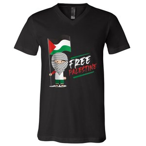 Back Print Free Palestine Flag Keffiyeh V-Neck T-Shirt