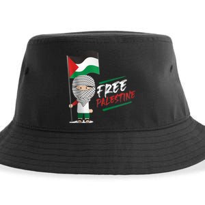 Back Print Free Palestine Flag Keffiyeh Sustainable Bucket Hat