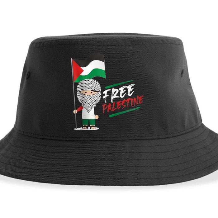 Back Print Free Palestine Flag Keffiyeh Sustainable Bucket Hat