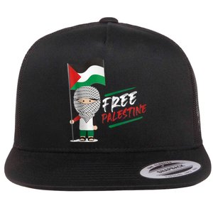 Back Print Free Palestine Flag Keffiyeh Flat Bill Trucker Hat