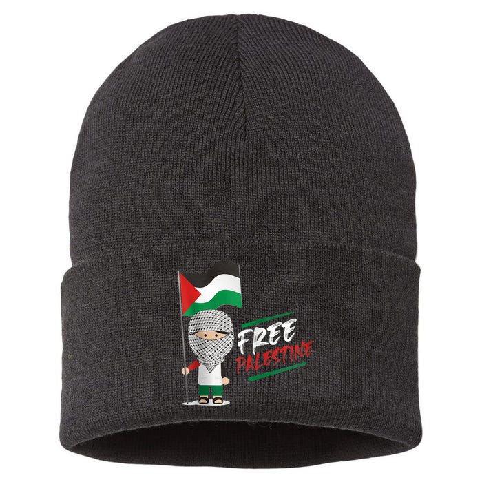 Back Print Free Palestine Flag Keffiyeh Sustainable Knit Beanie