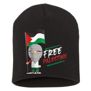 Back Print Free Palestine Flag Keffiyeh Short Acrylic Beanie