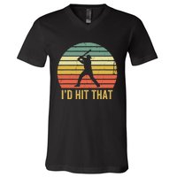 Baseball Player Funny Batter I'd Hit That Sport Vintage V-Neck T-Shirt