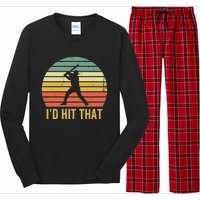 Baseball Player Funny Batter I'd Hit That Sport Vintage Long Sleeve Pajama Set