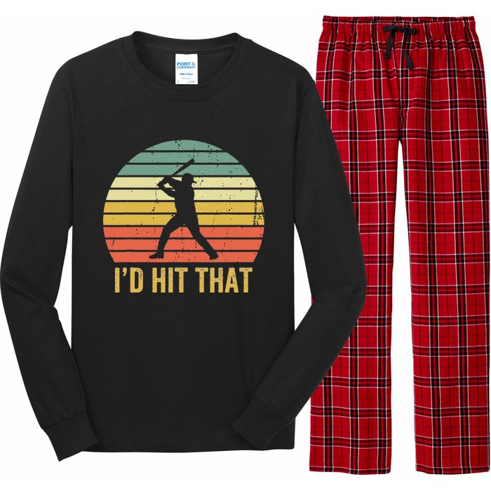 Baseball Player Funny Batter I'd Hit That Sport Vintage Long Sleeve Pajama Set