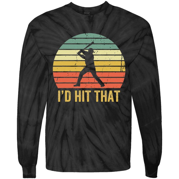 Baseball Player Funny Batter I'd Hit That Sport Vintage Tie-Dye Long Sleeve Shirt