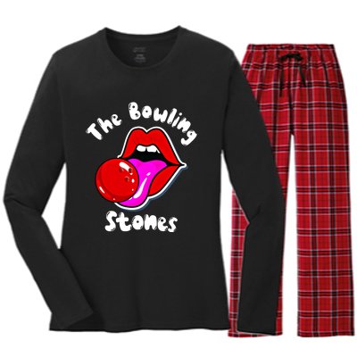 Bowling Player Funny The Bowling Stones Bowling Ball Funny Gift Women's Long Sleeve Flannel Pajama Set 