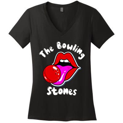 Bowling Player Funny The Bowling Stones Bowling Ball Funny Gift Women's V-Neck T-Shirt