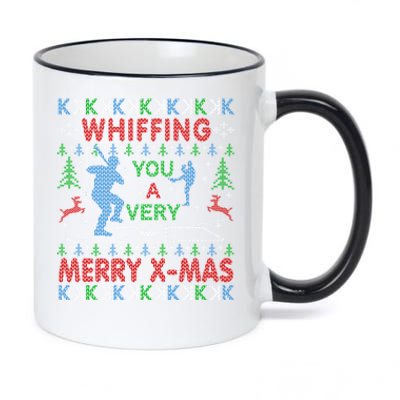 Baseball Pitching Funny Ugly Christmas Sweater Party Gift 11oz Black Color Changing Mug