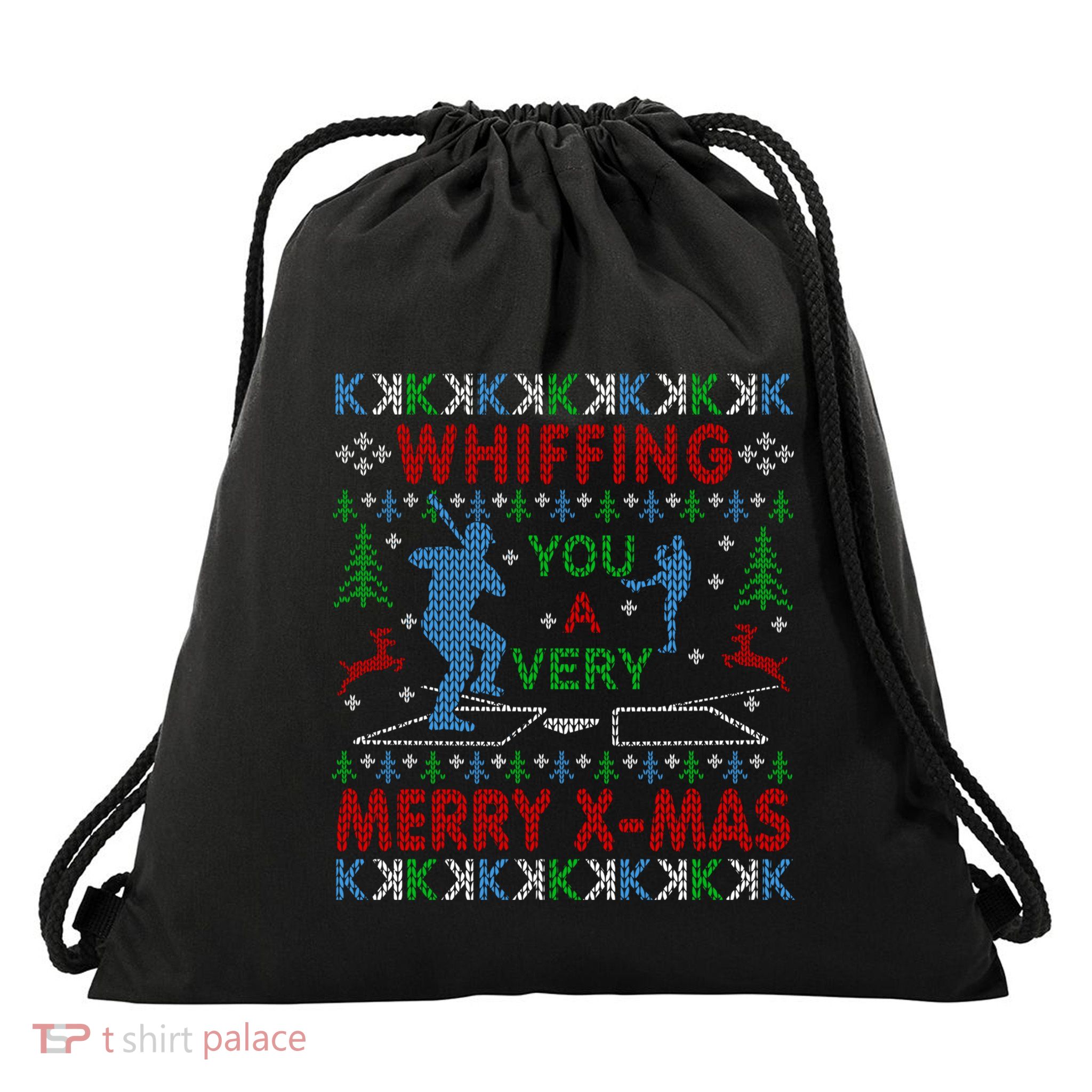 Baseball Pitching Funny Ugly Christmas Sweater Party Gift Drawstring Bag