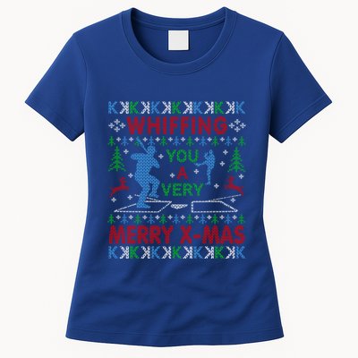 Baseball Pitching Funny Ugly Christmas Sweater Party Gift Womens T-Shirt