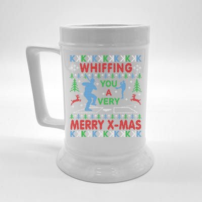 Baseball Pitching Funny Ugly Christmas Sweater Party Gift Beer Stein