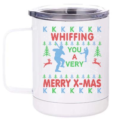 Baseball Pitching Funny Ugly Christmas Sweater Party Gift 12 oz Stainless Steel Tumbler Cup