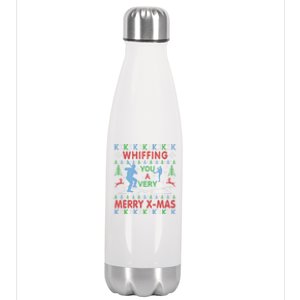 Baseball Pitching Funny Ugly Christmas Sweater Party Gift Stainless Steel Insulated Water Bottle