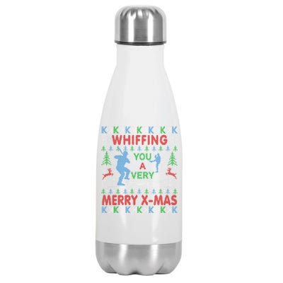 Baseball Pitching Funny Ugly Christmas Sweater Party Gift Stainless Steel Insulated Water Bottle