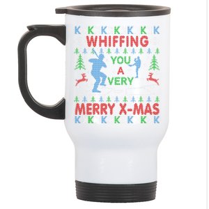 Baseball Pitching Funny Ugly Christmas Sweater Party Gift Stainless Steel Travel Mug