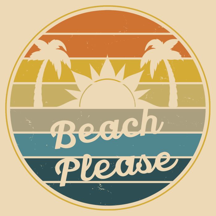 Beach Please Funny Tropical Retro Drawstring Bag